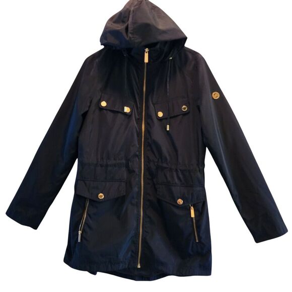 Michael Kors Missy Hooded Coat Women Size S Black Long Sleeve Full Zip Polyester - Picture 2 of 13